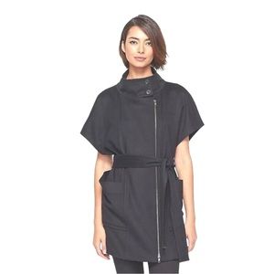 EILEEN FISHER | Women's Coat - Black Wool Short-Sleeved Belted Coat with zipper